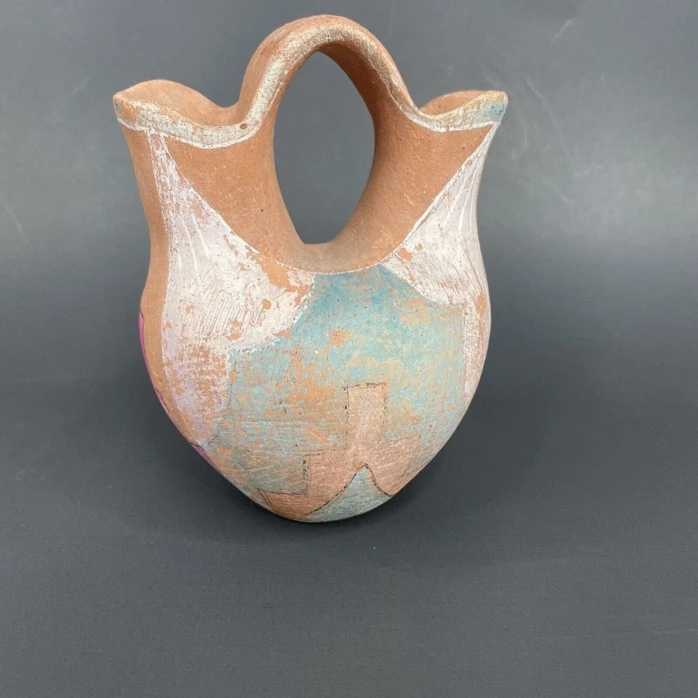 Vtg Wedding Vase Double Spout Southwestern Mexican Native American Style Painted